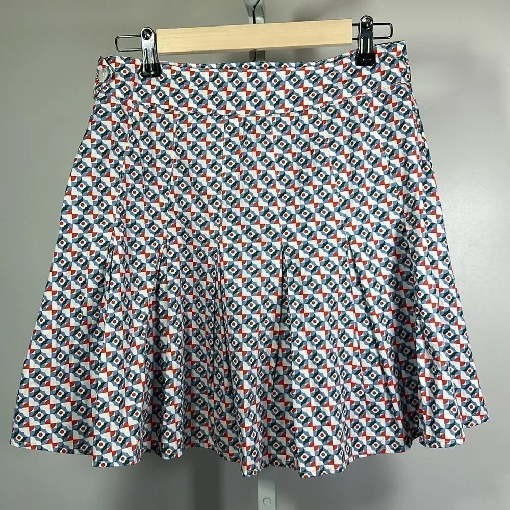 MAEVE ANTHROPOLOGIE Women's Cotton Motif Pleated Mini Skirt Blue Size 6 - Picture 6 of 12